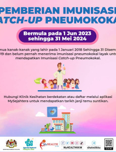 Pemberian Imunisasi Catch-Up Pneumokokal Bermula 1 Jun 2023 Hingga 31 Mei 2024